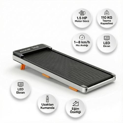 Eğim Ayarlı Yürüyüş ve Koşu Bandı - 1.5 HP, LCD Gösterge, 110 kg Kapasite