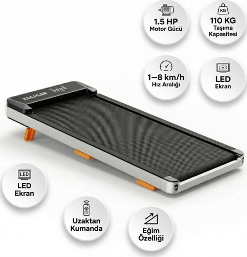 Eğim Ayarlı Yürüyüş ve Koşu Bandı - 1.5 HP, LCD Gösterge, 110 kg Kapasite