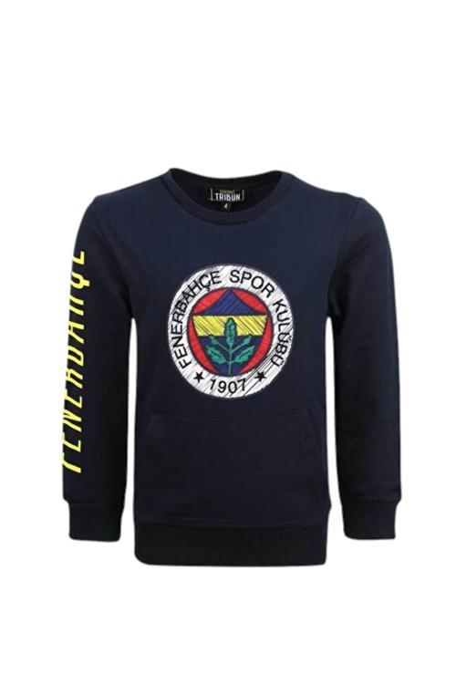 Fenerbahce Çocuk Marineblau Tribünü Pinsel detaylierte Herren Sweat