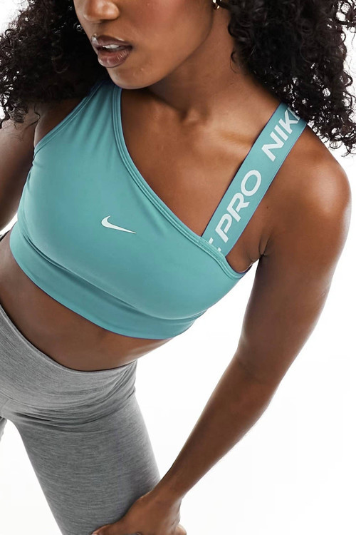 Pro Swoosh Asymmetrical Women's Medium-Support Padded Sports Bra Kadın Antrenman Sporcu Sütyeni Bra Açık Mavi