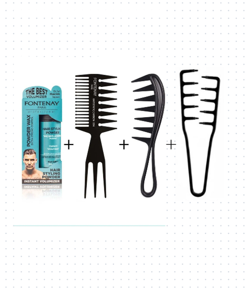 Saç Şekillendirici Toz Wax Mat Effect Mavı 20gr+Şekil Tarak X2+Mucizevi Tarak 4'Lü Set