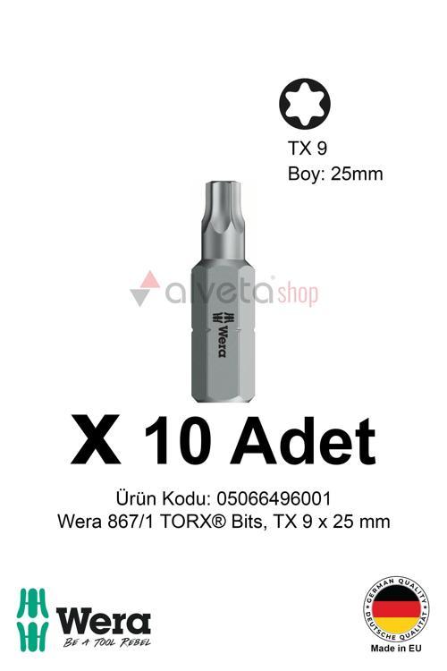 Wera 867/1 TORX TX9 x 25mm Tornavida Ucu 10 Adet | Torx Vidalama Bits Seti Profesyonel Seri