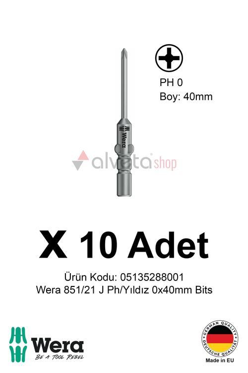 Wera 851/21 J PH0 x 40mm Tornavida Ucu 10 Adet | Yıldız Vidalama Bits Seti Hassas Seri