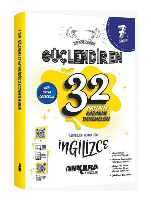 Ankara Yayıncılık 7. Sınıf İngilizce Güçlendiren 32 Haftalık Kazanım Denemeleri
