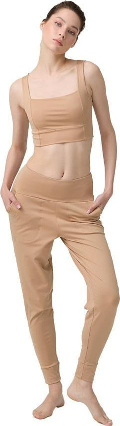 Bej Yüksek Bel Çift Cepli Kadın Jogger Eşofman Altı