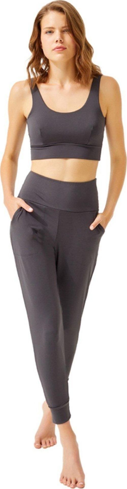 Füme Yüksek Bel Çift Cepli Kadın Jogger Eşofman Altı