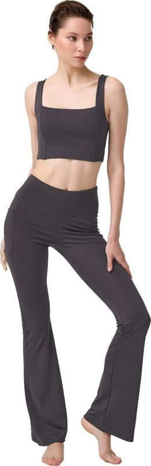 Füme Yüksek Bel Çift Cepli İspanyol Paça Kadın Tayt