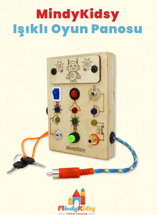 Çocuklar İçin Eğitici Ahşap Montessori Mini Işıklı Oyun Panosu - Zeka Geliştirici Oyuncak