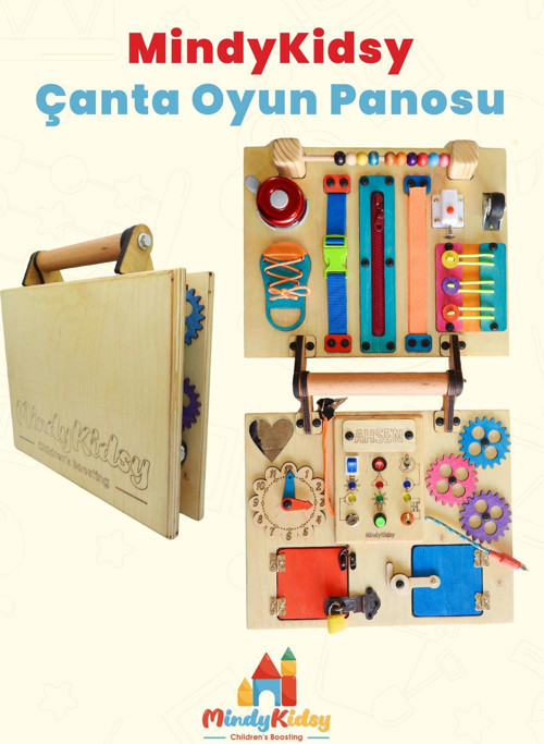 Montessori Aktivite ve Öğrenme Çantası Eğitici ve Geliştirici Ahşap Oyuncak Panosu