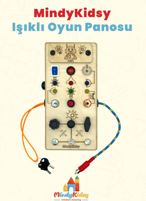 Çocuklar İçin Eğitici Ahşap Montessori Işıklı Civatalı Vidalı Oyun Panosu - Zeka Geliştirici Oyuncak
