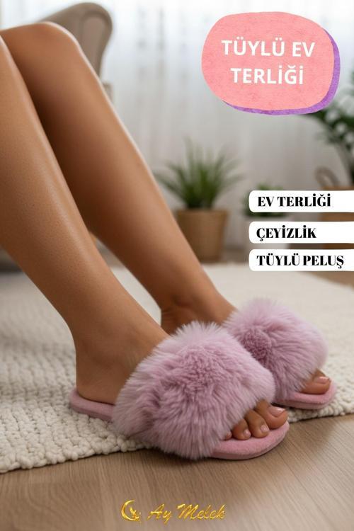 Kadın Ev Terliği Çeyizlik Tüylü Yumuşak Peluş Terlik