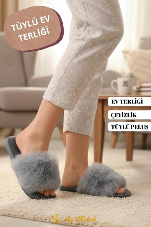 Kadın Ev Terliği Çeyizlik Tüylü Yumuşak Peluş Terlik