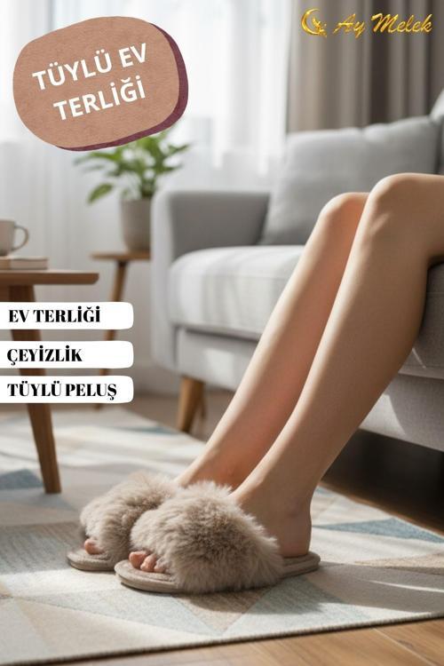 Kadın Ev Terliği Çeyizlik Tüylü Yumuşak Peluş Terlik