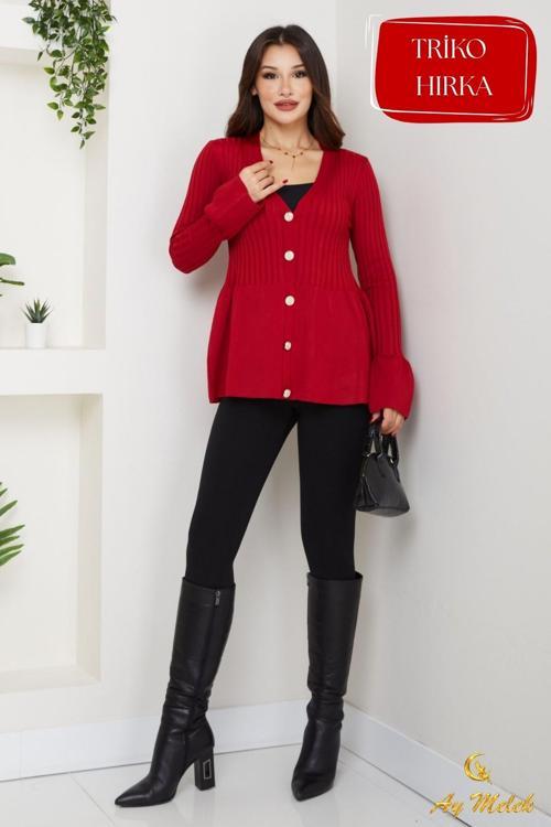 Kadın Triko V Yaka Uzun Kollu Fit Kesim Düğmeli Hırka