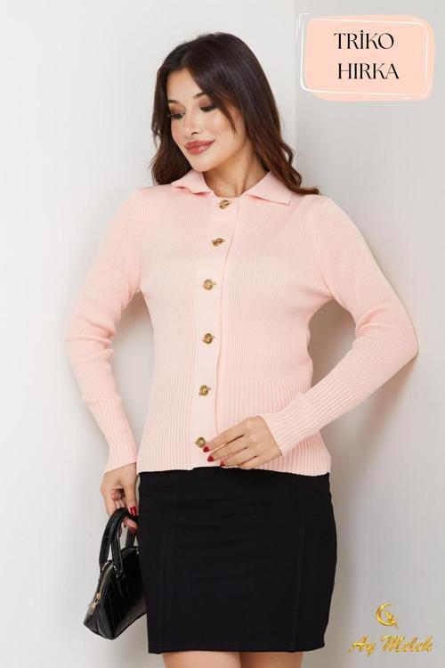 Kadın Triko Polo Yaka Kısa Fitilli Düğmeli Hırka