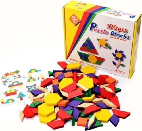 Wooden Toys 125 Parça Ahşap Eğitici Tangram Puzzle Blok Seti