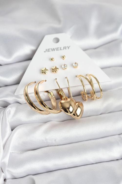 6 Çift Kadın Küpe Seti Gold Renk - EBJ251025W38246