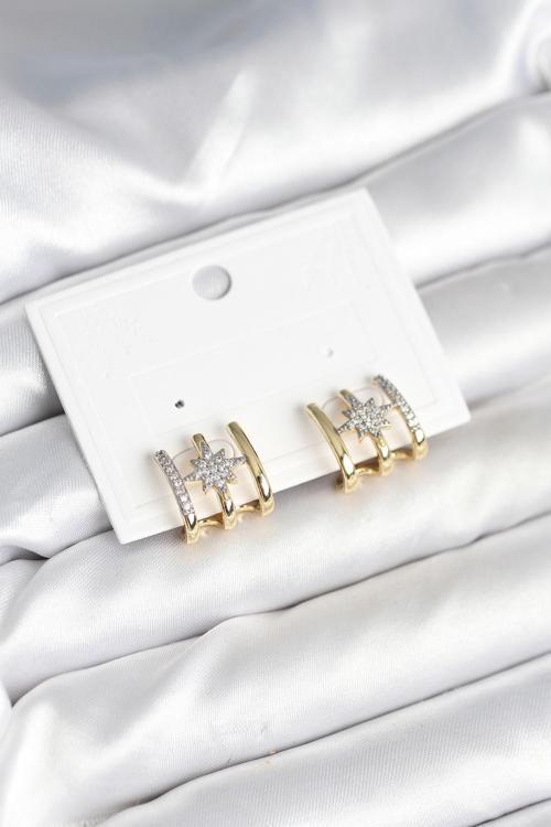 Kaburga Model Kutup Yıldızı Detaylı Gold Renk Kadın Küpe - EBJ251010W38122