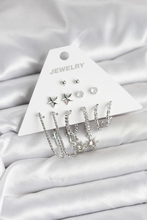 Pirinç Gümüş Renk Küpe Seti 6'lı - EBJ251025W38259