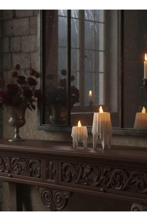 3D Dekoratif Bohem Uçan Beyaz Mumlar Tealight Mum Hediyeli (Yükseklik:8Cm* En:4,5 Cm)