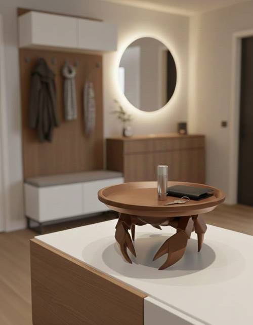 3D Dekoratif Yengeç Figürü Kahverengi Pratik Ev Gereçleri Sunum Tabak 16 X 16 Cm