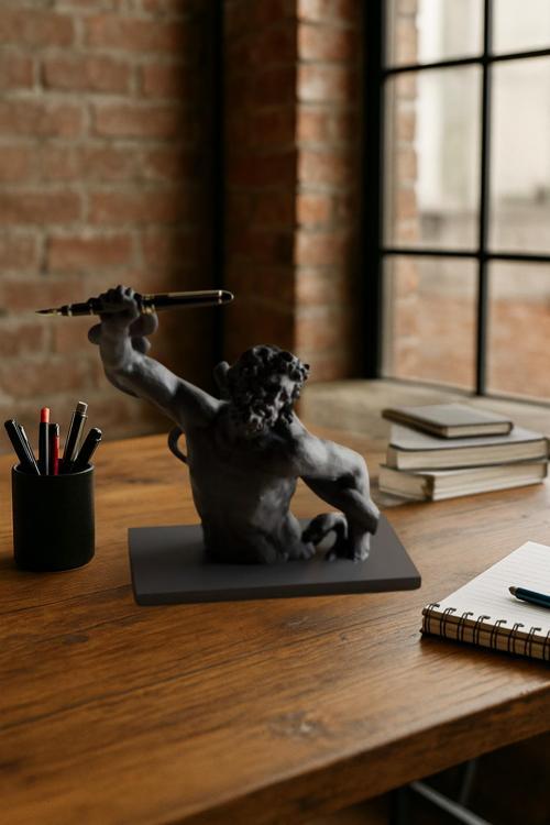 3D Dekoratif Antik Kalem Tutucu Heykel Avangard Ofis Masaüstü Aksesuar, Sanatsal Hediyelik 14X14 Cm