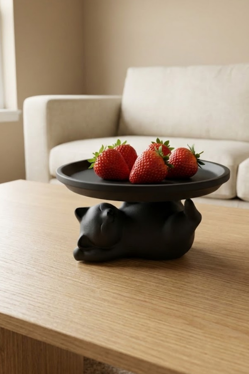 Siyah Kedi Figürlü Sunumluk Banyo Sabunluk, Kahvaltı Tabağı, Takı Organizeri, Mumluk 14 X 14 Cm