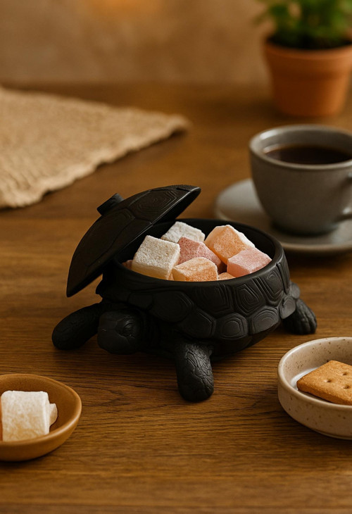 3D Kaplumbağa Figürlü Kapaklı Dekoratif Obje Takı Organizeri, Lokumluk Ve Sunumluk