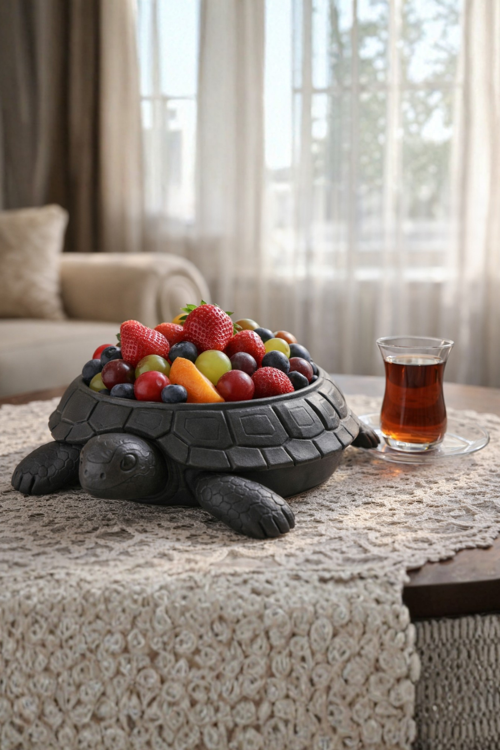 3D Kaplumbağa Figürlü Kapaklı Dekoratif Obje Takı Organizeri, Lokumluk Ve Sunumluk