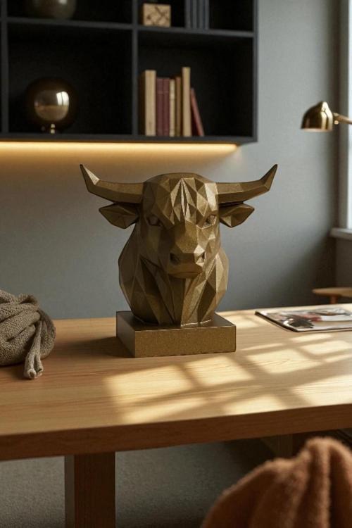 Dekoratif Büst Boğa Heykel Özel Tasarım 3D Hediye 12 X 16 Cm