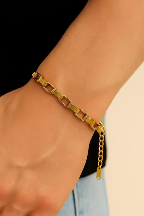 Altın Renk Küp Zincir Unisex Çelik Bileklik - 3341