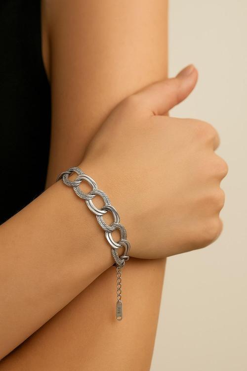 Gümüş Renk Samanyolu Zincir Çelik Bileklik - 3337