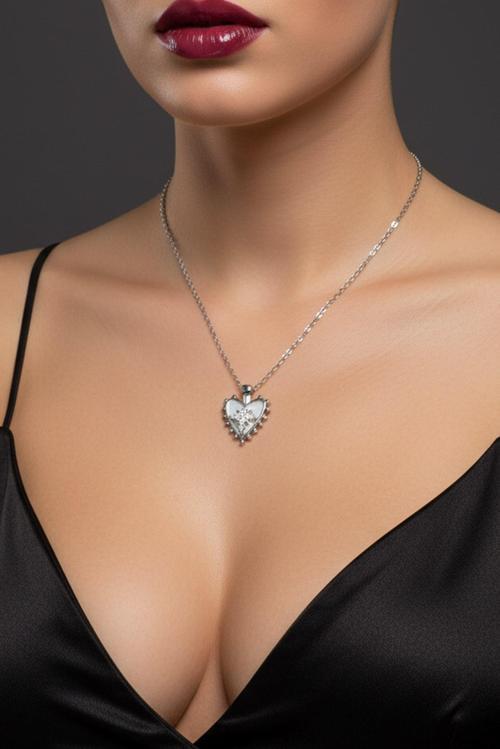 Gümüş Renk Beyaz Sedef Kalp Kutup Yıldızı Model Sf Zincir Çelik Kolye- 3772