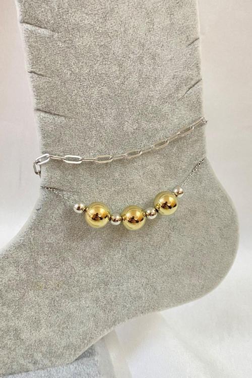 Gümüş Renk Küre Model Ezme Ve Top Zincir Çelik Halhal - 3283