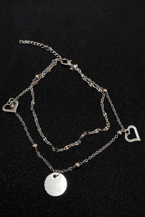 Gümüş Renk Pul Kalp  Model Singapur Ve Top Zincir Çelik Halhal - 3291