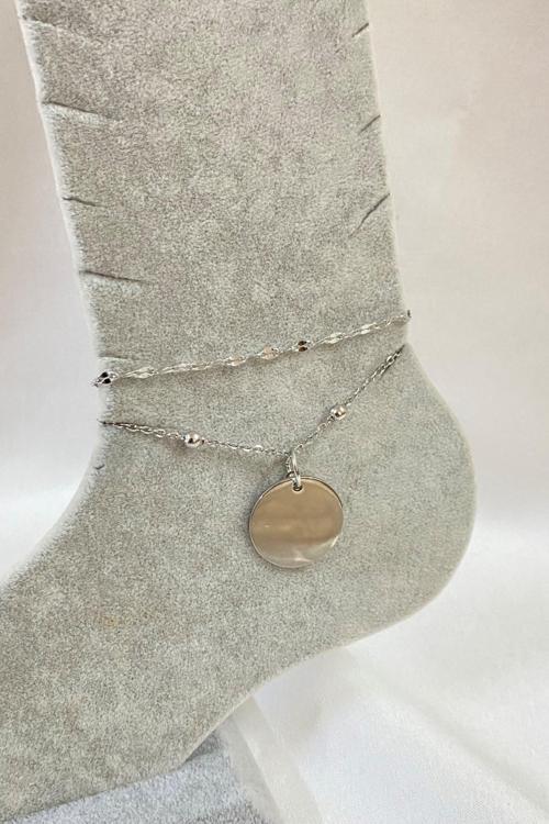 Gümüş Renk Pul Model Singapur Ve Top Zincir Çelik Halhal - 3268