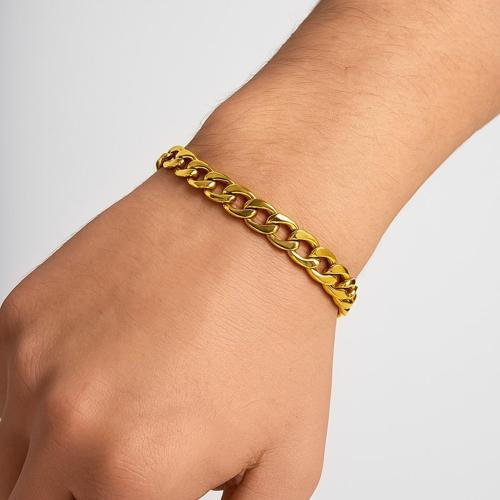 Altın Renk Cuban Kalın Unisex Erkek Metal Beyaz Çelik Zincir Çelik Bileklik- 3334