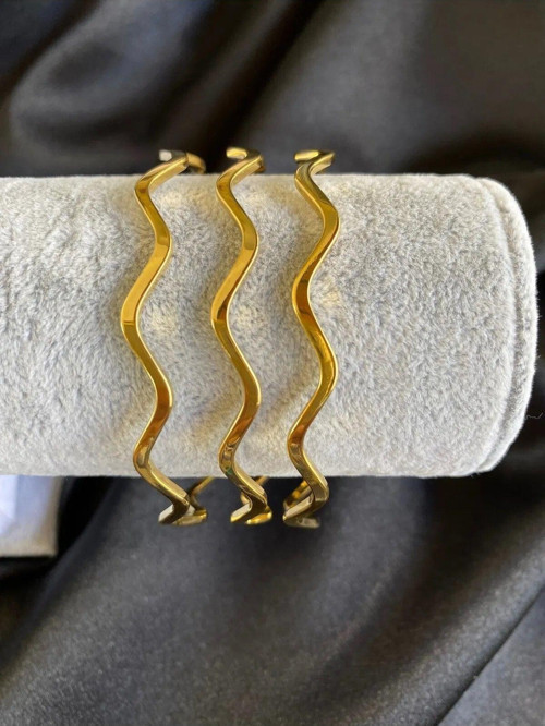 Altın Renk 3 Adet 22 Ayar Kaplama Zikzak Ajda Bilezik Bileklik 22 Cm. - 3288-3