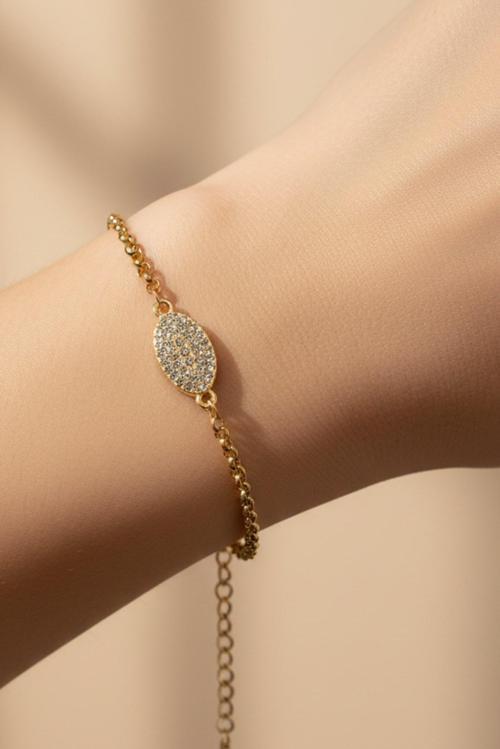 Altın Renk Mekik Beyaz Taşlı Model Doc Zincir Çelik Bileklik - 3676