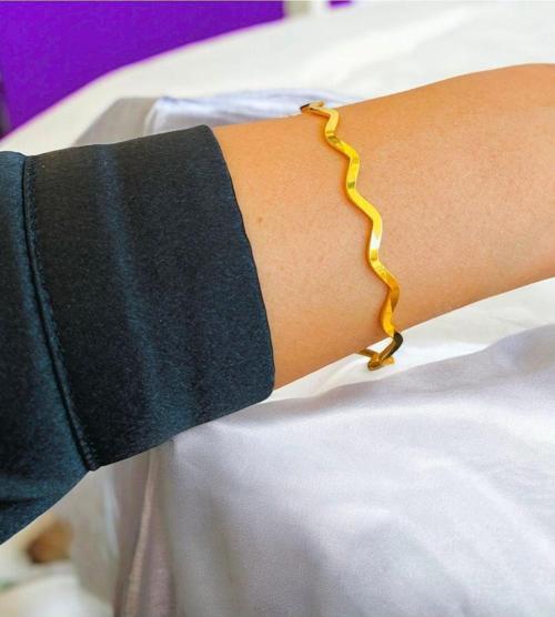 Altın Renk 22 Ayar Kaplama Zikzak Ajda Bilezik 22 Cm. 1 Adet - 3288-1