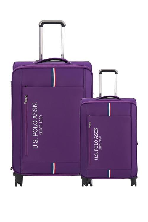 2'li Valiz Seti Büyük ve Kabin Boy Lüx Kumaş Valiz Mor 24030