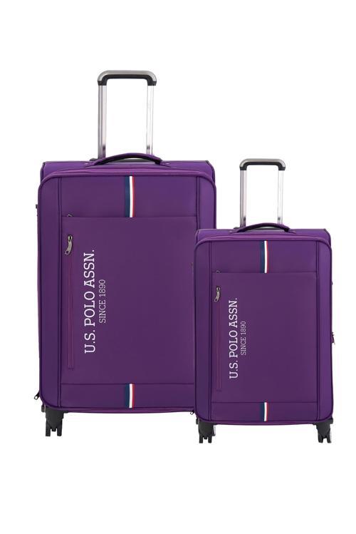 2'li Valiz Seti Orta ve Kabin Boy Lüx Kumaş Valiz Mor 24030