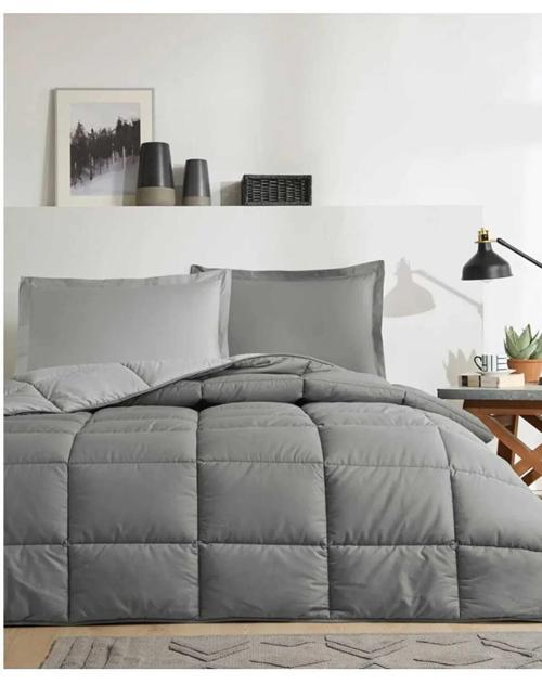 %100 Pamuk (Çarşafı Lastikli) Çift Kişilik Yatak Seti-Colourist Kül Gri Silver