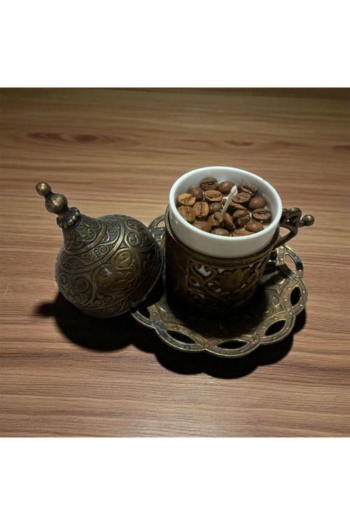 Kahve Fincanı Dekoratif Hediyelik Soya Mum(Wax) Metal Kutulu %100 Doğal Soya Mum , El Yapımı
