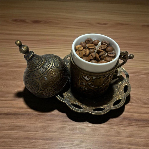 Kahve Fincanı Dekoratif Hediyelik Soya Mum(Wax) Metal Kutulu %100 Doğal Soya Mum , El Yapımı