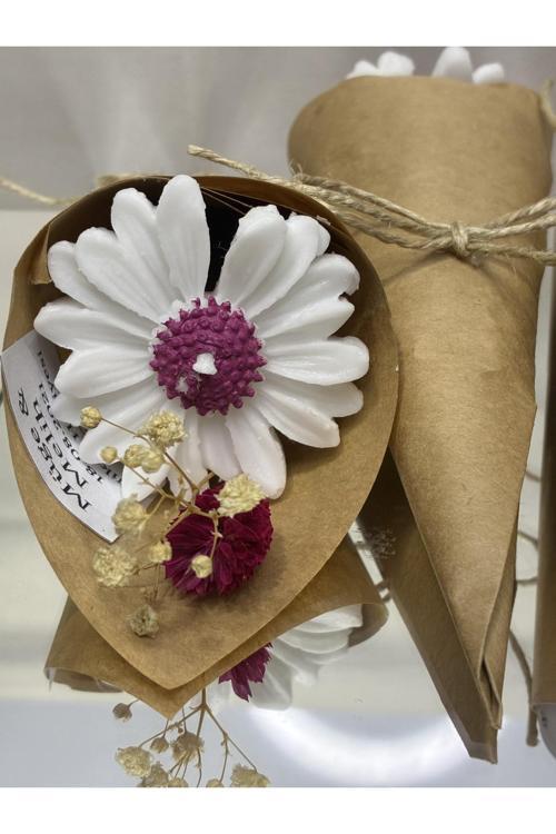 El Yapımı Söz, Nişan, Nikah, Kına, Baby Shower, Doğum Günü Hediyesi Papatya Mum Buket- 10 Adet