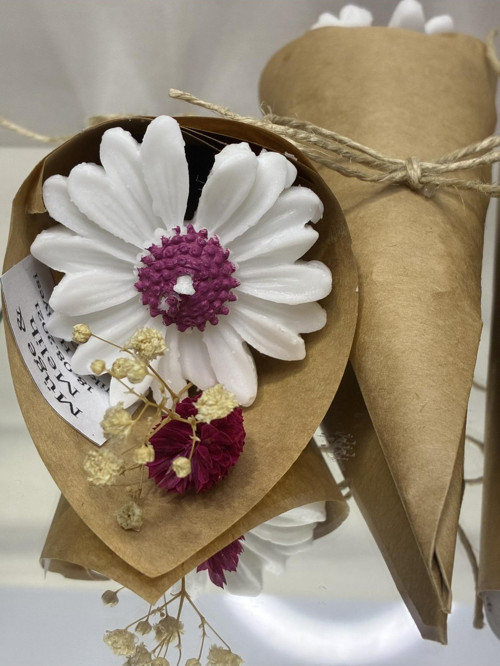 El Yapımı Söz, Nişan, Nikah, Kına, Baby Shower, Doğum Günü Hediyesi Papatya Mum Buket- 10 Adet