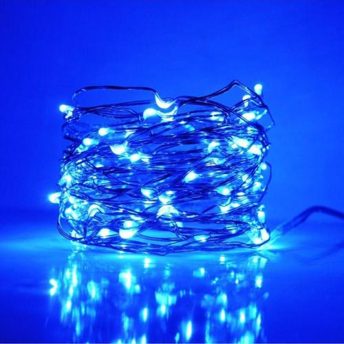 8 Metre Micro Dökme Led Ultra Parlak Canlı Mavi Işık Su Geçirmez Mavi Pilli Led Işık Sabit Yanar