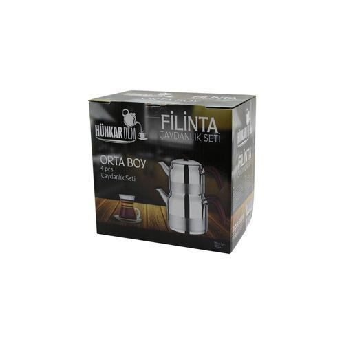 Filinta Orta Boy Çelik Çaydanlık Seti Çift Kapaklı Renkli Bakalit Kulp Üst Demlik: 1.25lt - Alt Sulu
