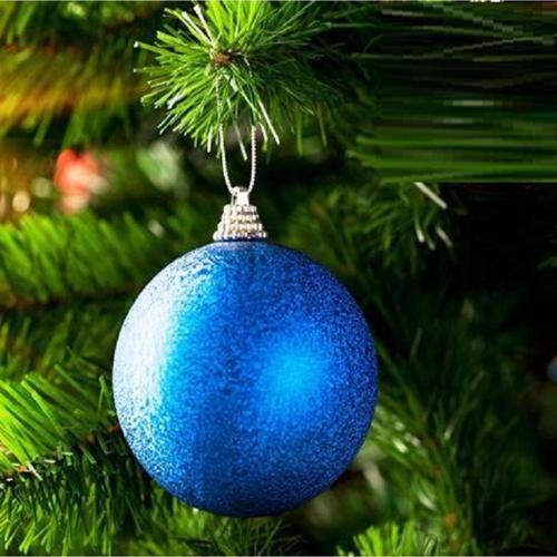 Vip Deluxe 12 Adet 5 Cm Simli Mavi Top Süsler Yılbaşı Ağacı Süsleri Noel Ağacı Süsleri Mavi Top Süs